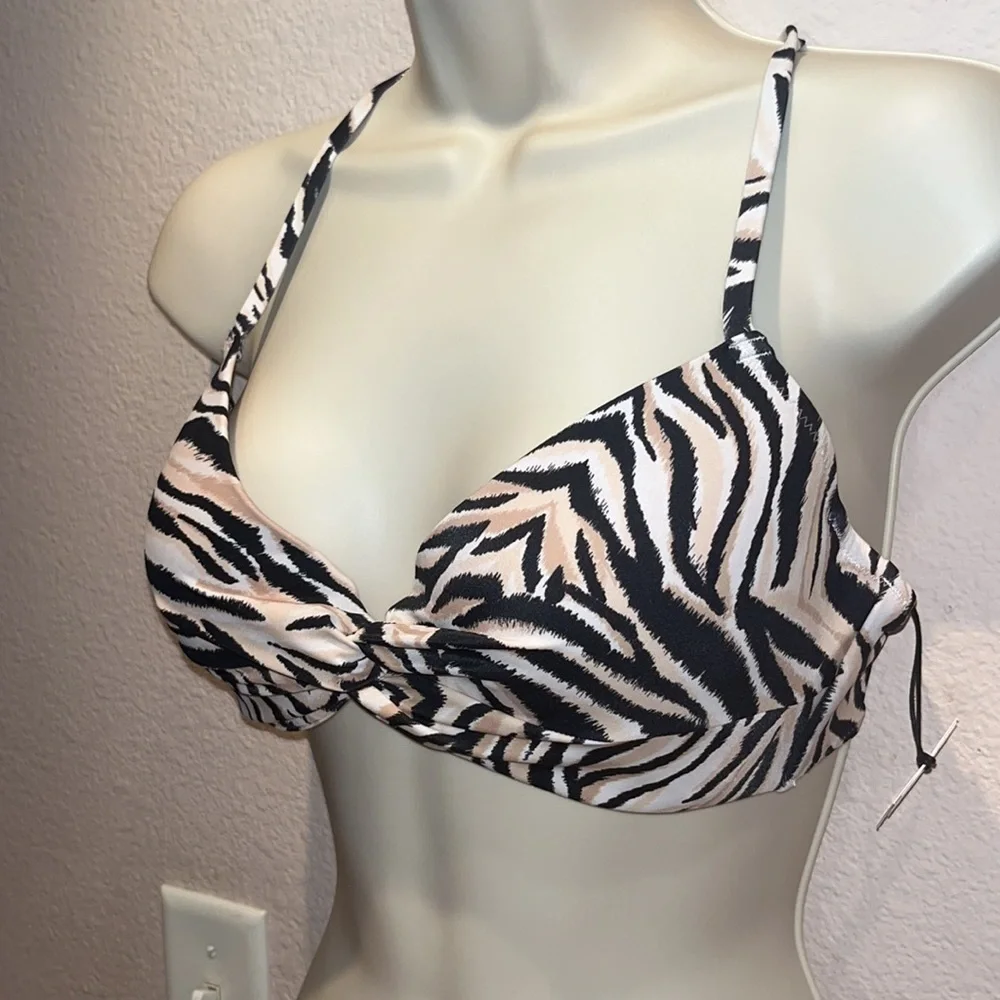 New Women’s Shade & Shore Zebra Print 34 C Bikini Top NWT